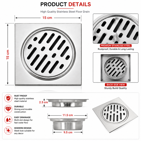 6x6 Inch Stainless Steel Floor Drain
