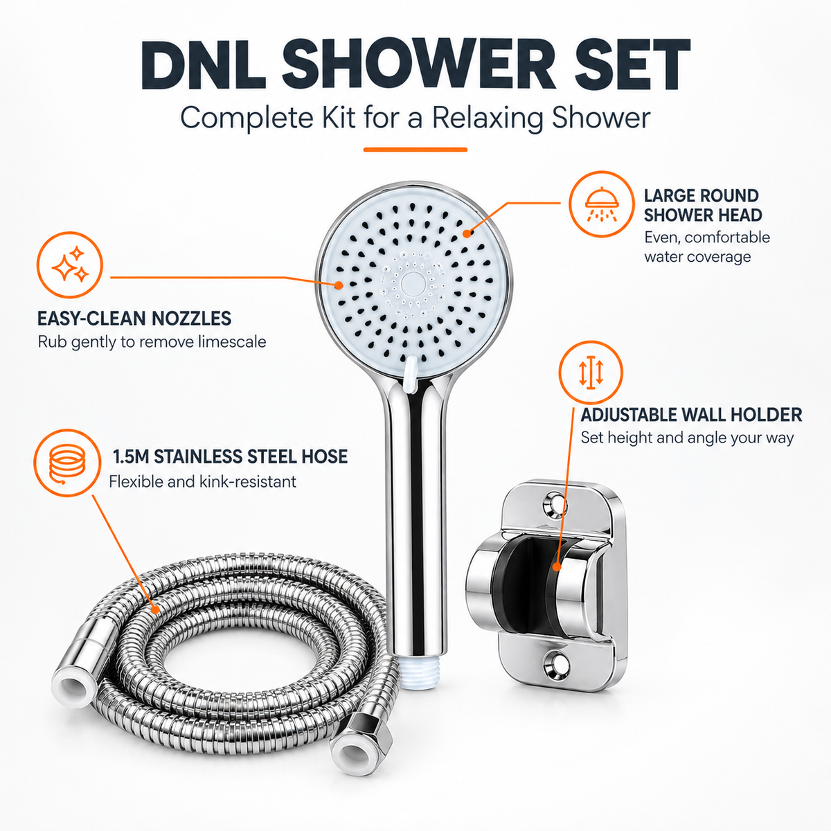DNL Handheld Shower Set with 1.5m Stainless Steel Hose