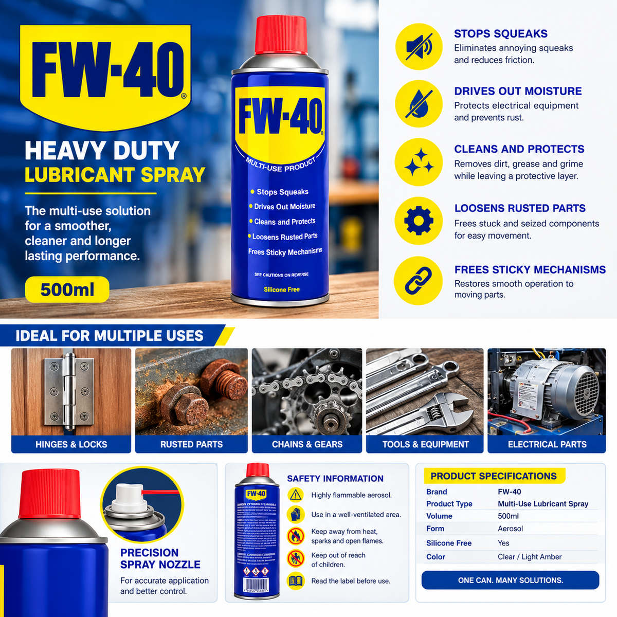 FW-40 Heavy Duty Lubricant Spray 500ml