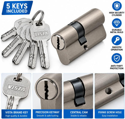 VISTA Brass Door Lock Cylinder – 70mm