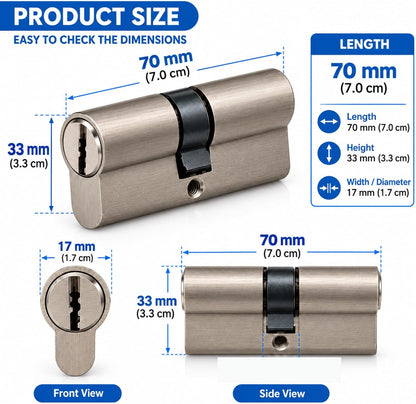 VISTA Brass Door Lock Cylinder – 70mm