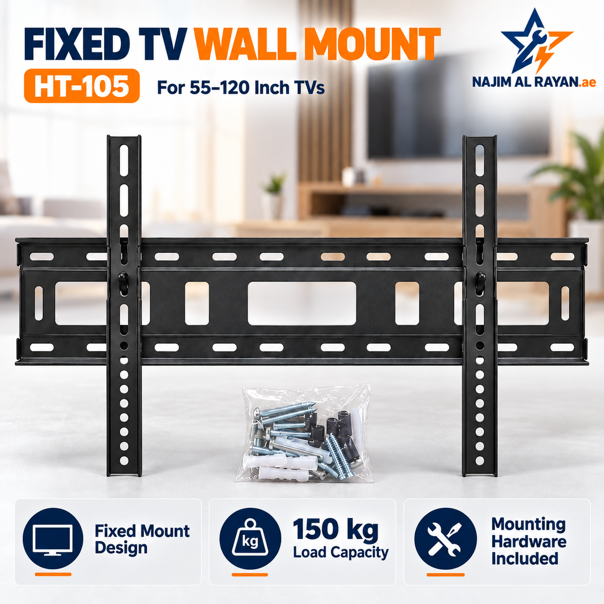 Heavy-Duty Fixed TV Wall Mount – 55–120 Inch