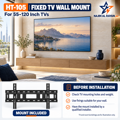 Heavy-Duty Fixed TV Wall Mount – 55–120 Inch