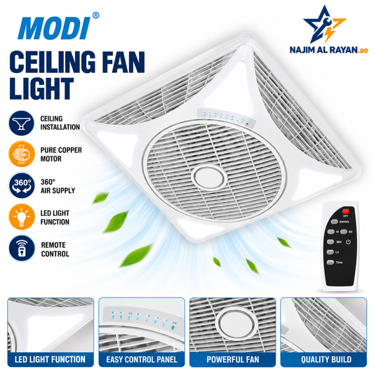 90W Square Ceiling Fan Light – 14 Inch