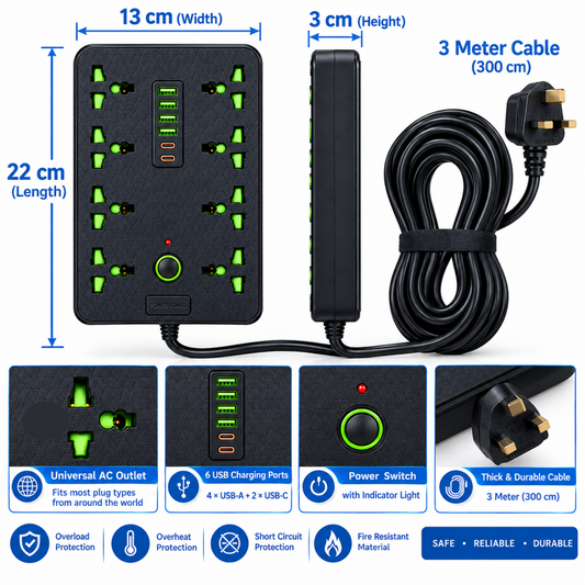 HG DUE 8-Way Power Extension Board – 3m